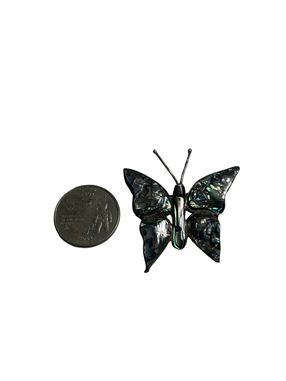 Vtg Signed SJB Taxco Mexico 925 Sterling Silvr Abalone Butterfly Brooch Pin 5.8g